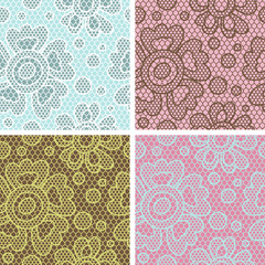 Set of lace seamless patterns with abstact flowers.