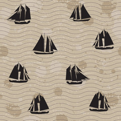 Abstract seamless background with pirate ships and sea