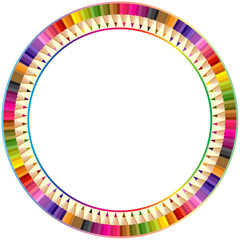 Round frame made from color pencils