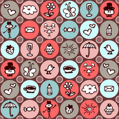 Seamless pattern with cute romantic drawings
