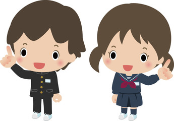 笑顔の男子中学生と女子中学生