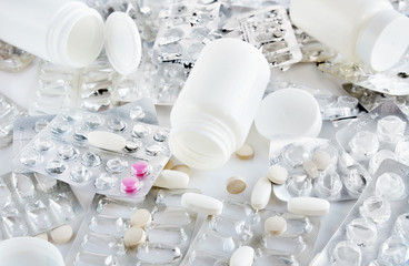 Empty used packs of tablets and pills