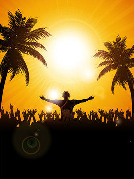 Summer festival with dj and palm trees