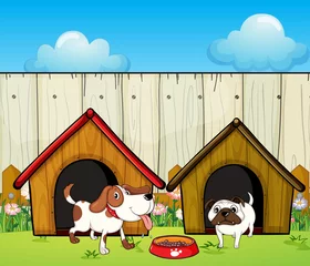 Peel and stick wall murals Dogs Wooden doghouses inside the wooden fence