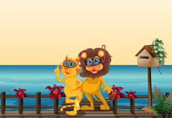  Een leeuw en een tijger bij de brug © GraphicsRF