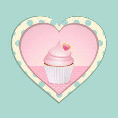 cupcake and polka dot heart