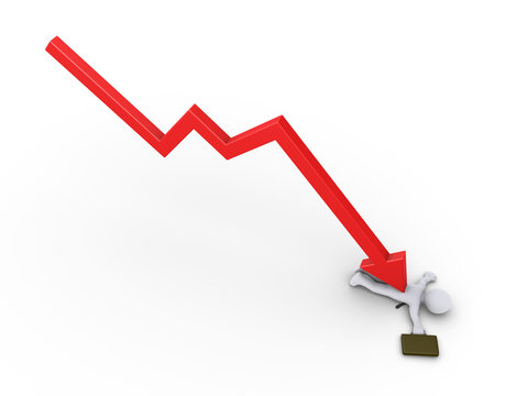 Businessman is crushed by arrow graph