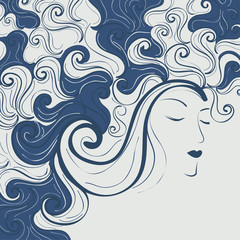 Sketch of a beautiful girl with decorated hairs background or ca