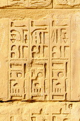 Cartouche of hieroglyphs in the Karnak temple at Luxor, Egypt