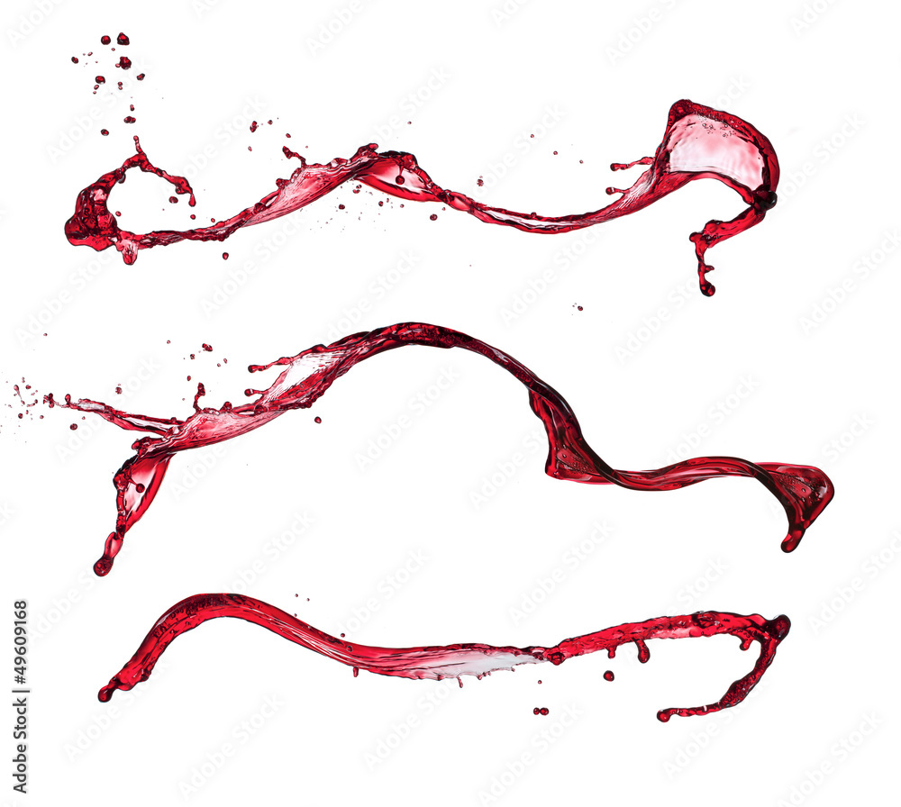 Poster red wine splashes isolated on white background