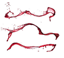 Red wine splashes isolated on white background