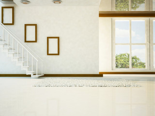 a bright room with the stairs