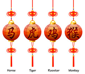 Fototapeta na wymiar Chińskie symbole na latarni. Znaki zodiaku