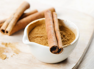 Cinnamon sticks and meal