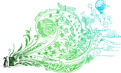 Sketchy doodles about freedom with door open to imagination © carlafcastagno