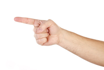 Male hand with finger showing left isolated