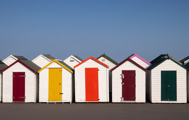 Colorful Beach Huts at Paignton, Devon, UK.