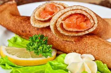 Pancakes with salmon