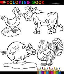 Animaux de la ferme de dessin animé pour cahier de coloriage