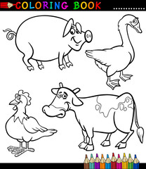 Cartoon Farm Animals for Coloring Book