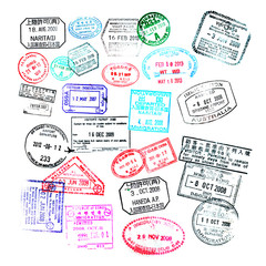 Tampons de passeport - Collage, fond blanc