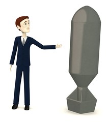 3d render of cartoon businessman with bomb