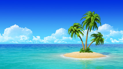Desert tropical island with palm trees. - obrazy, fototapety, plakaty