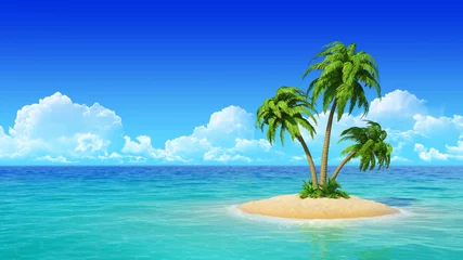 Poster Desert tropical island with palm trees. © sellingpix