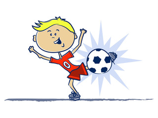 A Boy Kicking a Soccer Ball Cartoon