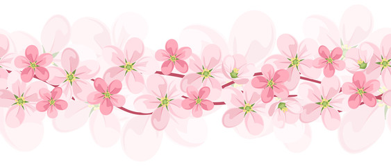 Horizontal seamless background with pink flowers. Vector EPS-10.
