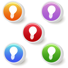 Five colorful lightbulb buttons
