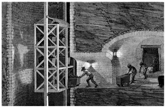 Inside a Coal Mine - Mine de Houille - 19th century