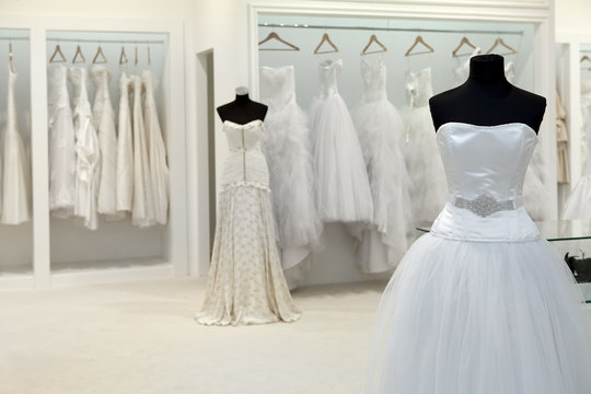 Collection Of Wedding Dresses In The Shop