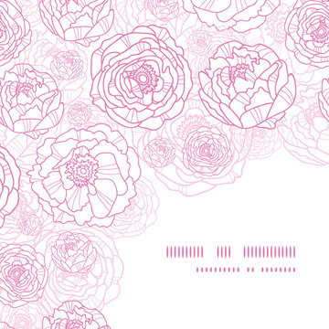 Vector pink line art flowers elegant corner seamless pattern