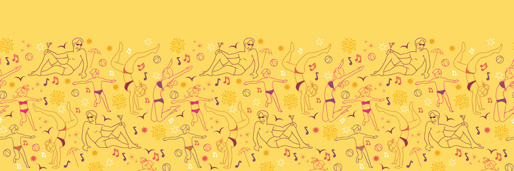 vector family at the beach horizontal seamless pattern