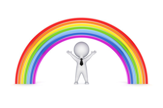 Rainbow and happy 3d small person.