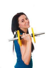 Obraz premium Happy Young woman do sport exercises.