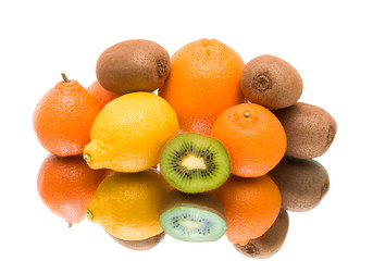 fresh fruit on a white background with reflection