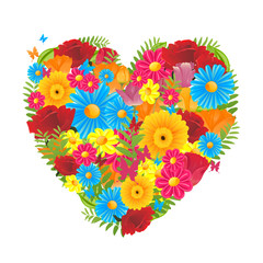 Vector Illustration of a Colorful Floral Heart