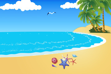 Tropical beach with blue sky and blue sea
