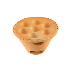 Clay hole pan and stove pottery on white background.