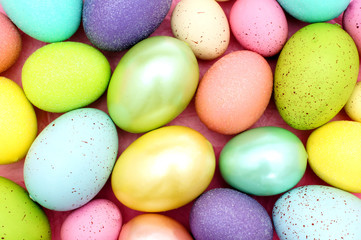 Easter background of colorful painted eggs
