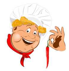 Funny Chef and Spicy burning red pepper chilli.Vector