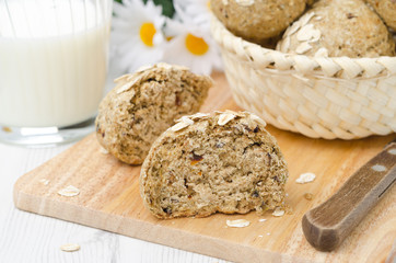 bread rolls wholemeal with oat flakes is a sectional horizontal