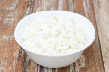 cottage cheese in a white bowl