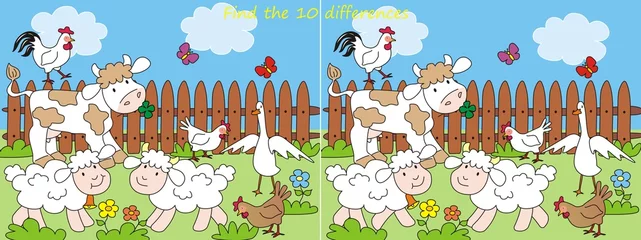 Peel and stick wall murals Boerderij farm- find 10 differences, vector illustration
