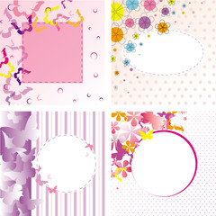 Floral Butterflies Greeting Cards Background Set