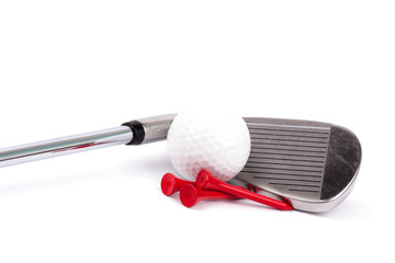golf  club and  tees with ball on white background