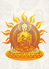 Fototapeta premium Buddha mit Sonne und Paisley Hintergrund