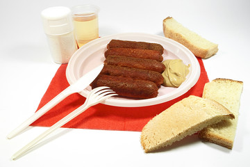 Fried sausages, fast food.